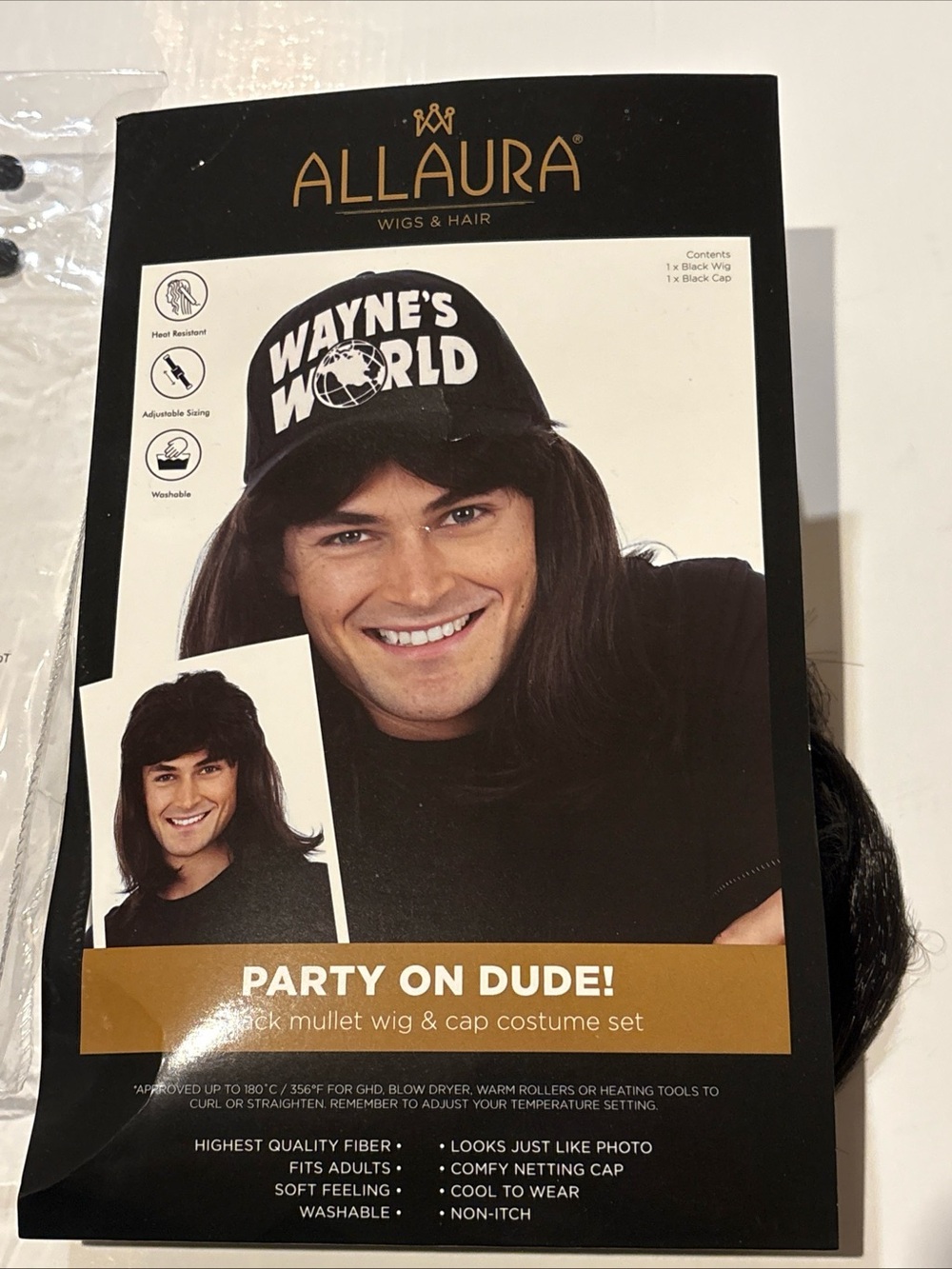 Allaura Waynes World Party On Dude  Garth Mullet Wig & Cap Costume Cosplay NEW
